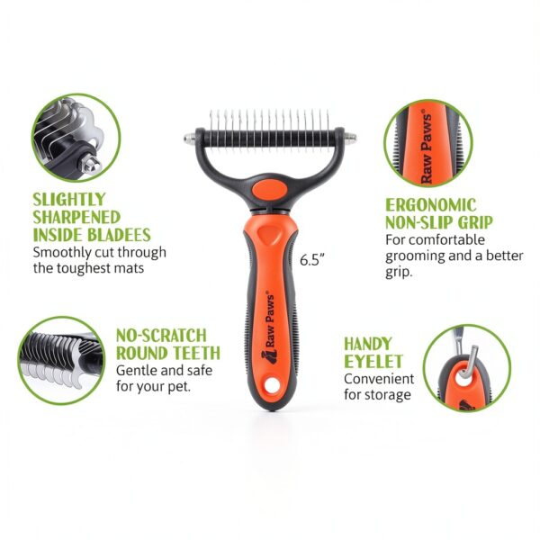 Raw Paws Pet Undercoat Rake Stainless Steel Deshedding Tool-2