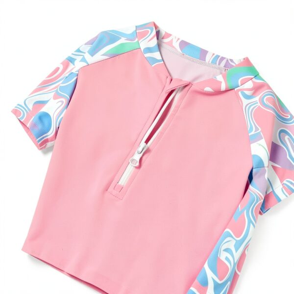 Toddler Girls Pink Long Sleeve Swimsuit Set Soft Fabric-3