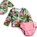 HINTINA Baby Girl Swimsuit Long Sleeve Rash Guard Set-0