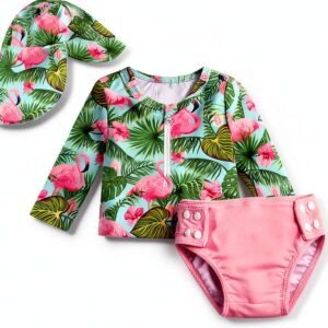 HINTINA Baby Girl Swimsuit Long Sleeve Rash Guard Set-0