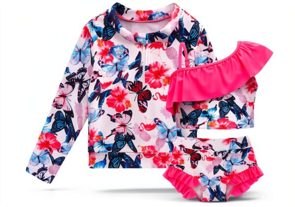 Toddler Girls Rash Guard Set UV Protection Swimwear-0