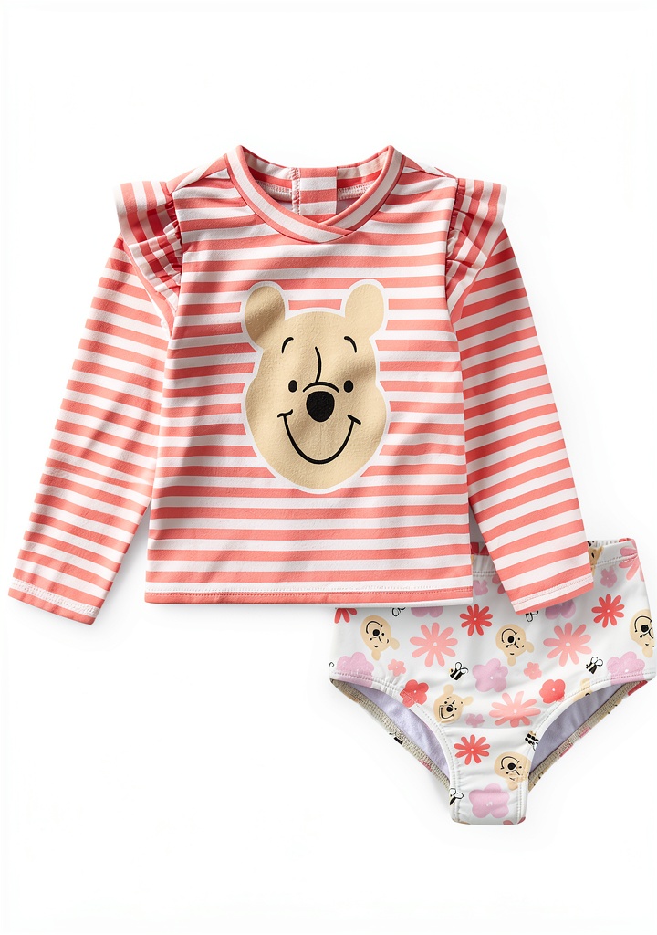 Disney Winnie the Pooh baby girls rash guard set showing front and back views