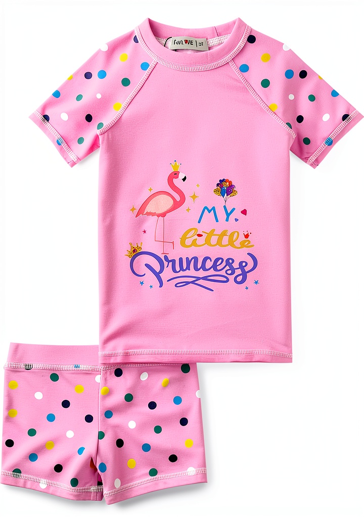 Installing Girls UPF 50 Swim Rash Guard on a beach towel