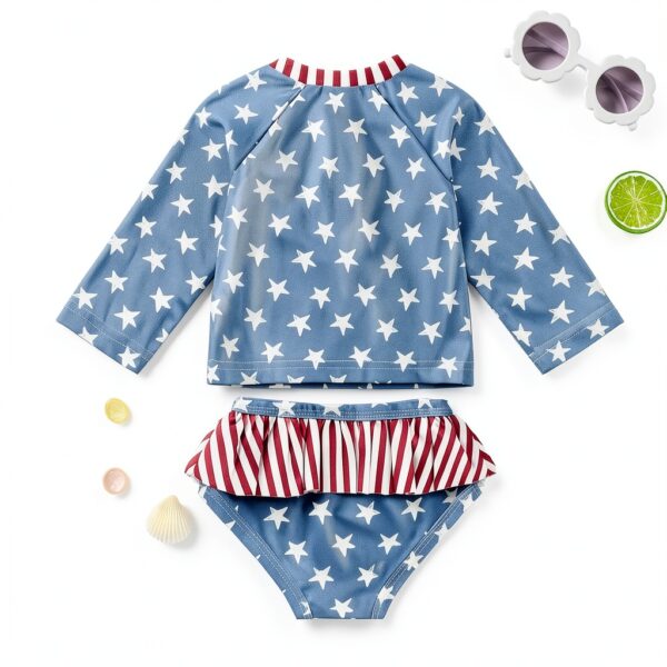 Patriotic Toddler Girls Rash Guard Set Long Sleeve Swimwear-2