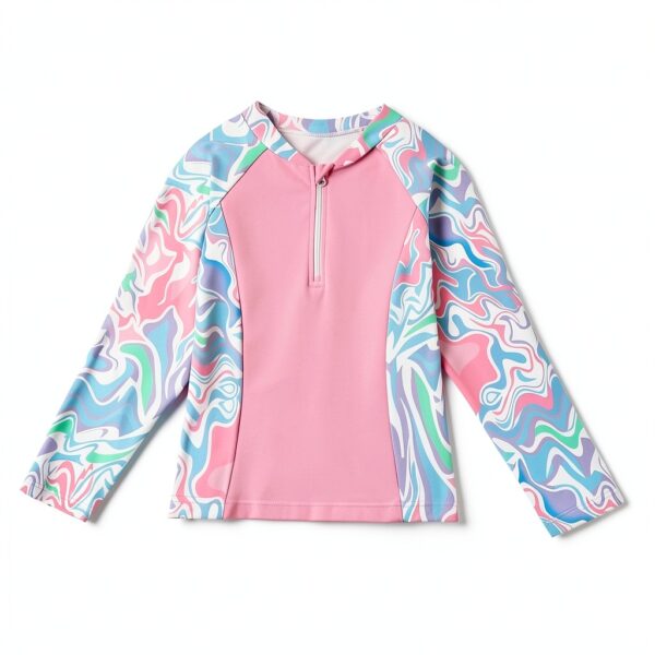 Toddler Girls Pink Long Sleeve Swimsuit Set Soft Fabric-1