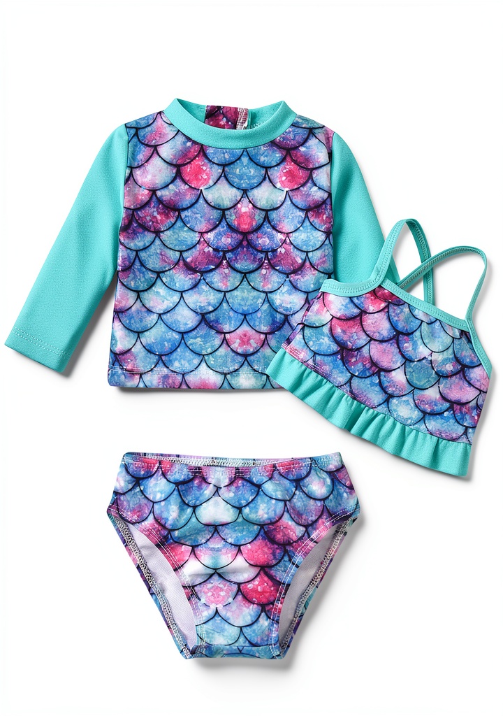 Baby girl wearing the swimwear set at the beach