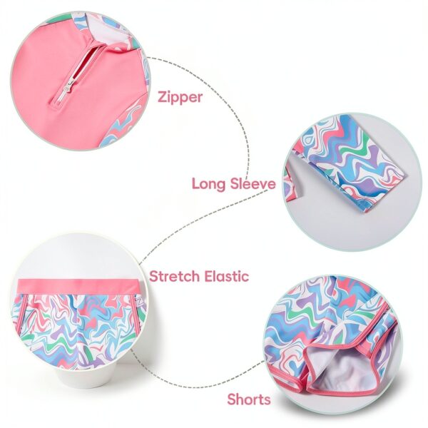 Toddler Girls Pink Long Sleeve Swimsuit Set Soft Fabric-4