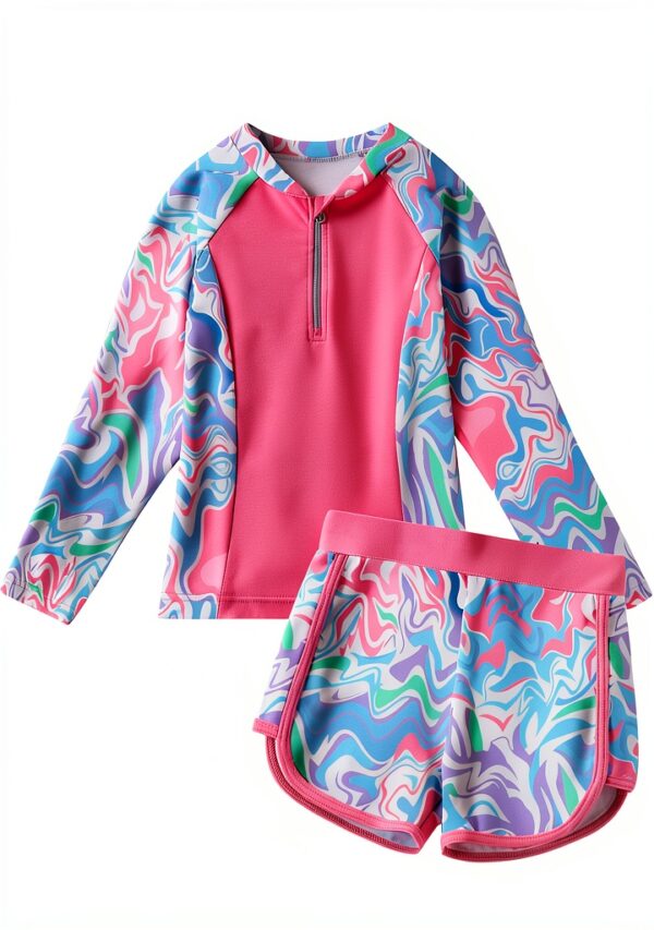 Toddler Girls Pink Long Sleeve Swimsuit Set Soft Fabric-0