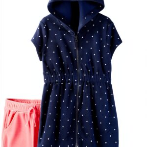 Carters Baby Girls Navy Dots Pink Swim Cover Up Set-0