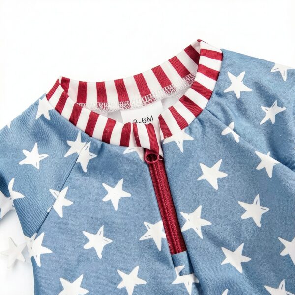 Patriotic Toddler Girls Rash Guard Set Long Sleeve Swimwear-3