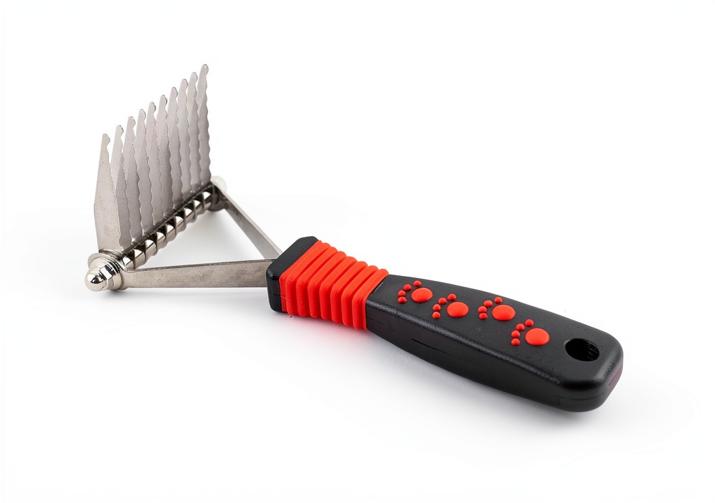 Using Ryan’s Pet Supplies dematting tool on a dog’s coat