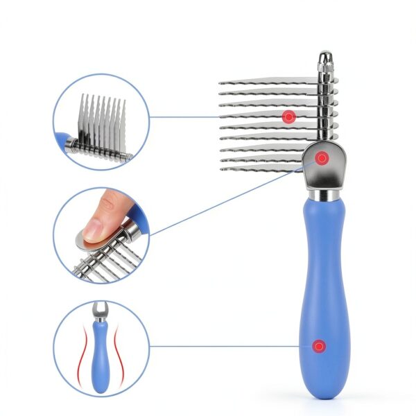 Myselect Dog Grooming Rake Dematting Comb Stainless Steel-4