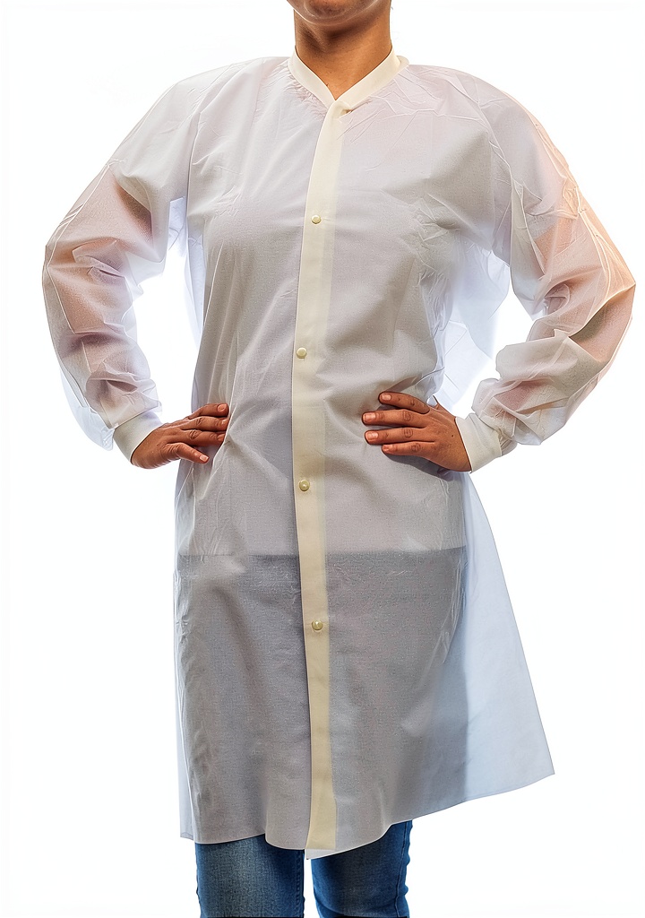 Dealmed SMS Lab Coat showing durable fabric and snap button closure