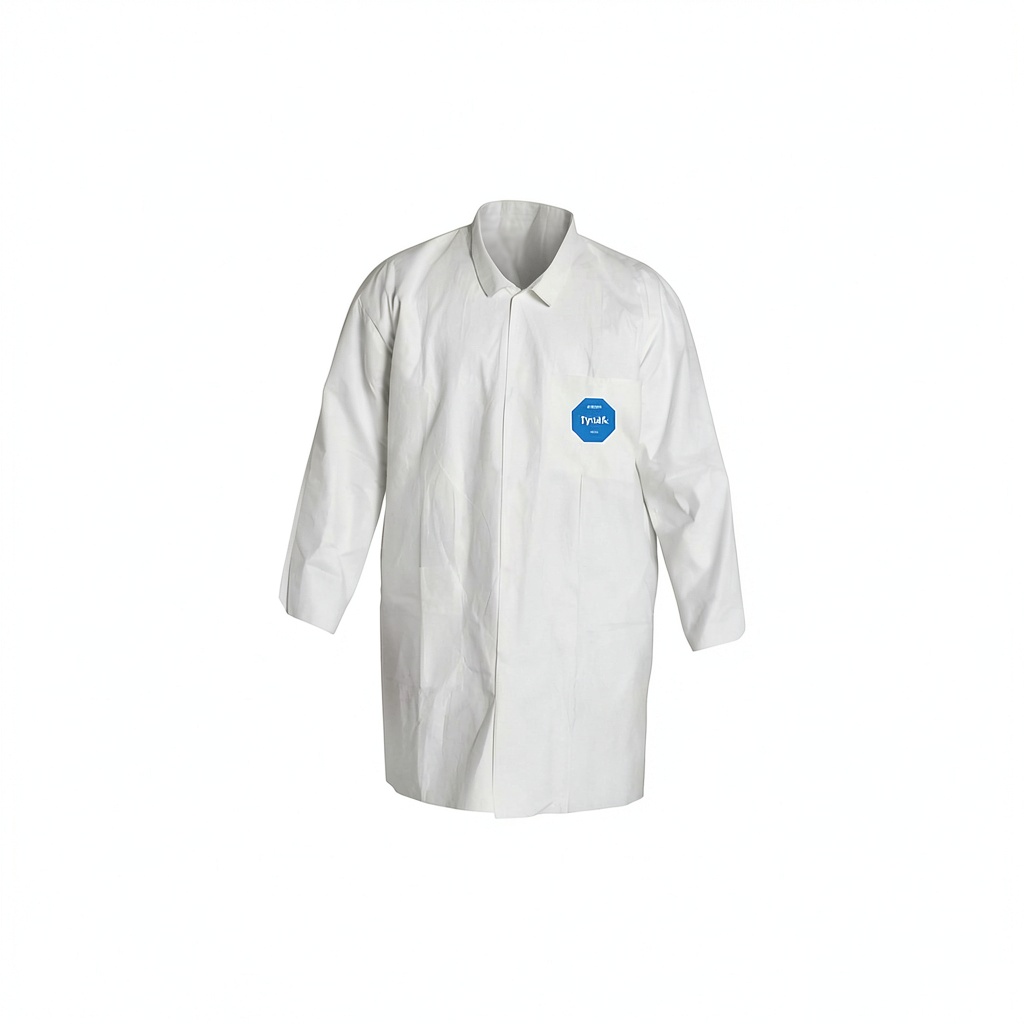 Installing DuPont TY212SWH3X Men's Labcoat Protective Coat with Front Snap on a lab bench