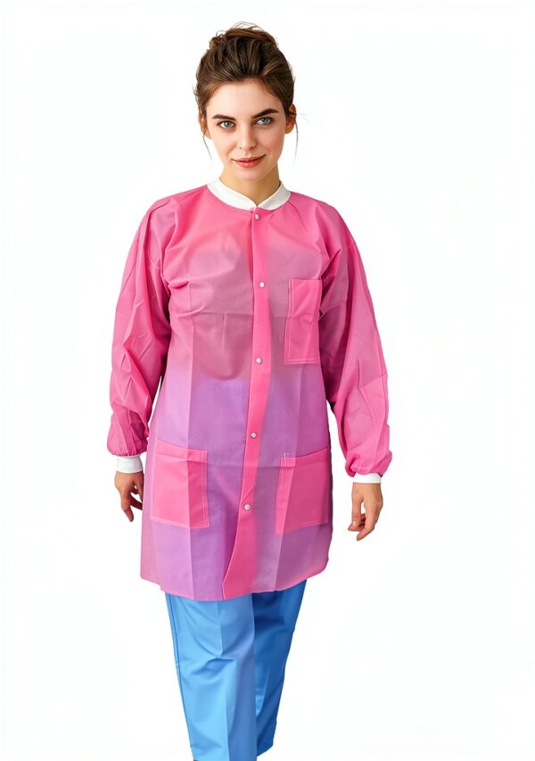 Disposable Lab Coat EZGOODZ Light Pink X-Large 10‑Pack Knee‑Length-1
