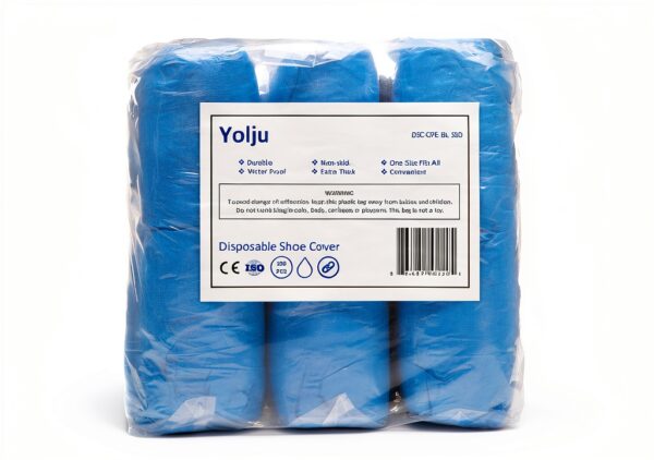 Yolju Blue CPE Shoe Cover Booties 300 Pack Waterproof Non‑Skid-1